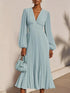 Glamour Style™ Elegant Long Sleeve Chiffon Midi Dress Glamour Style Blue