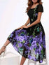 Glamour Style™ Floral Square Neck Midi Dress Glamour Style Red