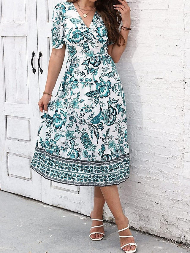 Glamour Style™ Floral A-Line Swing Midi Dress Glamour Style