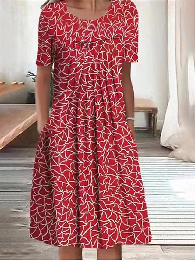 Glamour Style™ Floral Crew Neck Summer Midi Dress Glamour Style