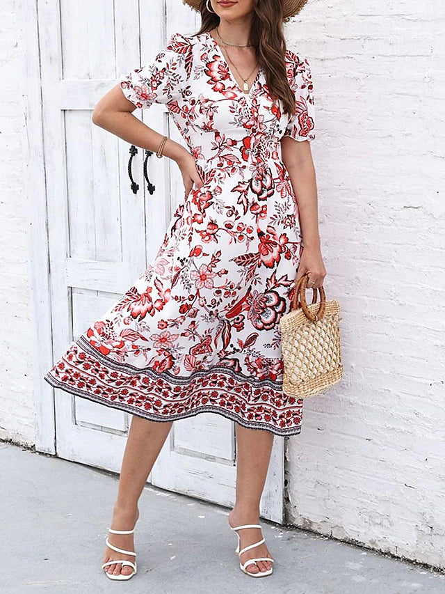 Glamour Style™ Floral A-Line Swing Midi Dress Glamour Style