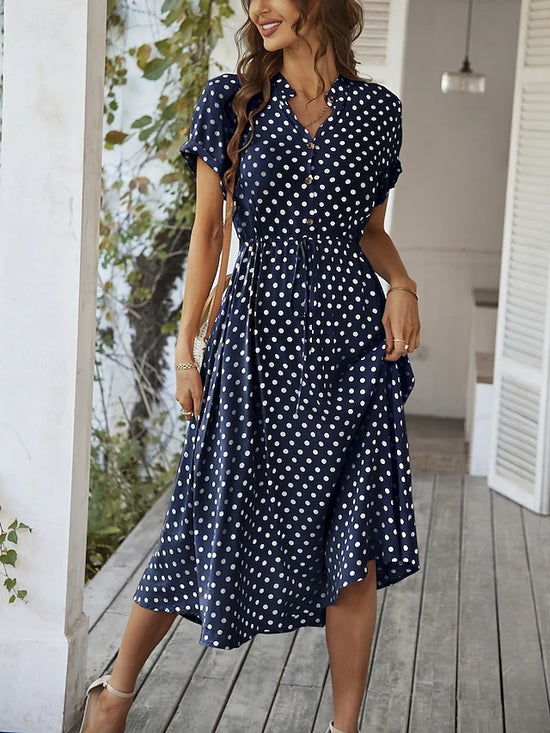 Glamour Style™ Polka Dot Collar A-Line Midi Dress