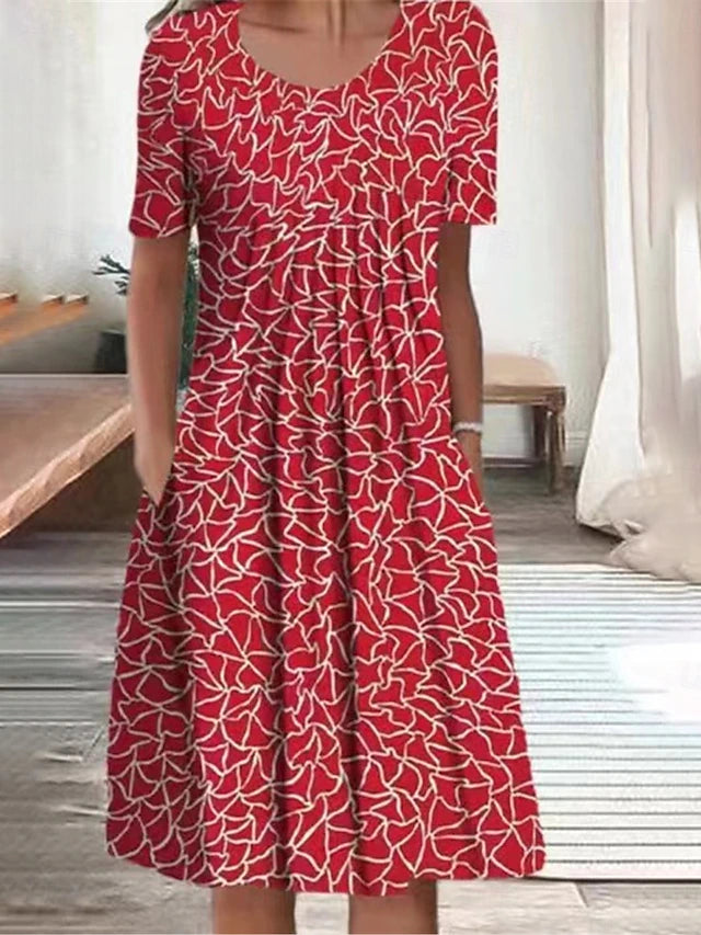 Glamour Style™ Floral Crew Neck Summer Midi Dress Glamour Style Red