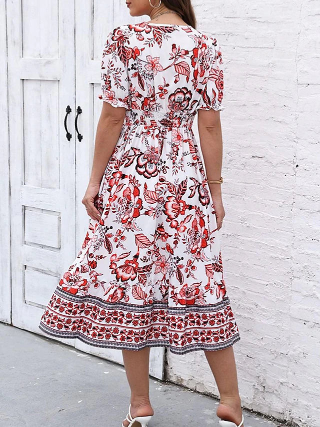 Glamour Style™ Floral A-Line Swing Midi Dress Glamour Style