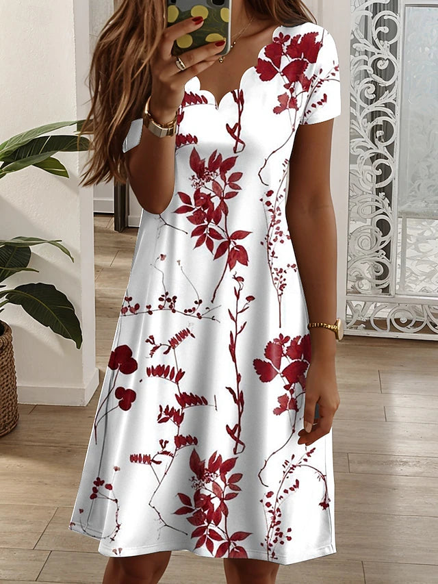 Glamour Style™ Floral V-Neck Summer Mini Dress Glamour Style Red