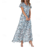 Glamour Style™ Floral V-Neck Midi Cocktail Dress Glamour Style