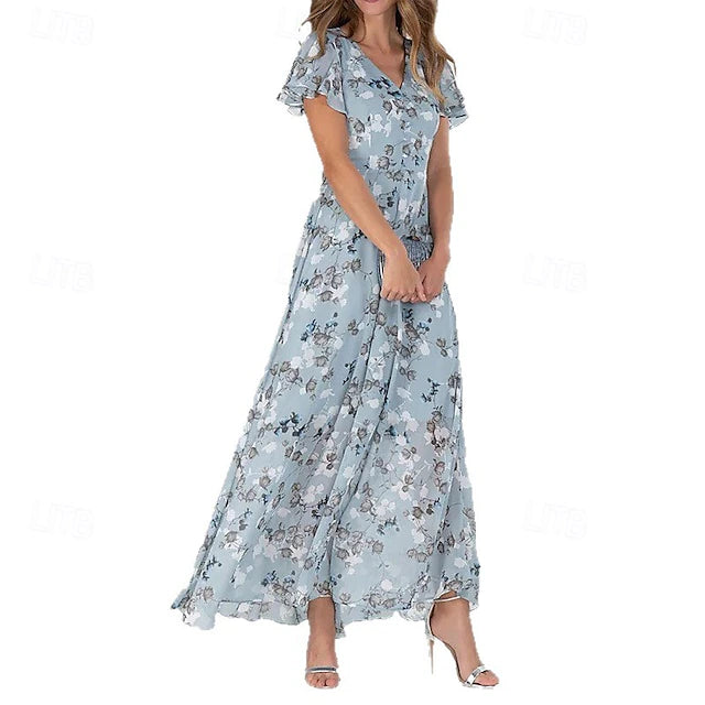 Glamour Style™ Floral V-Neck Midi Cocktail Dress Glamour Style
