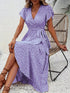 Glamour Style™ Elegant Floral Wrap Midi Dress Glamour Style Purple