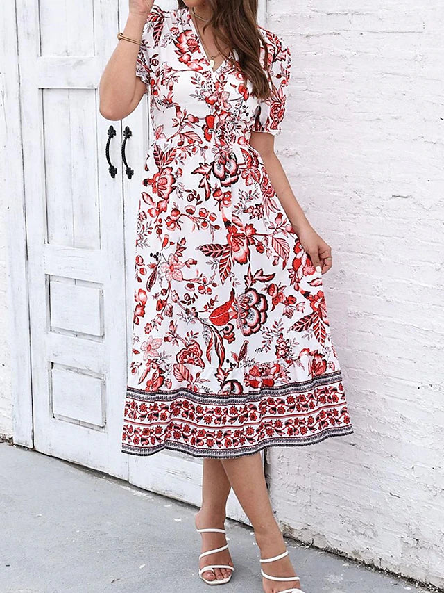 Glamour Style™ Floral A-Line Swing Midi Dress Glamour Style