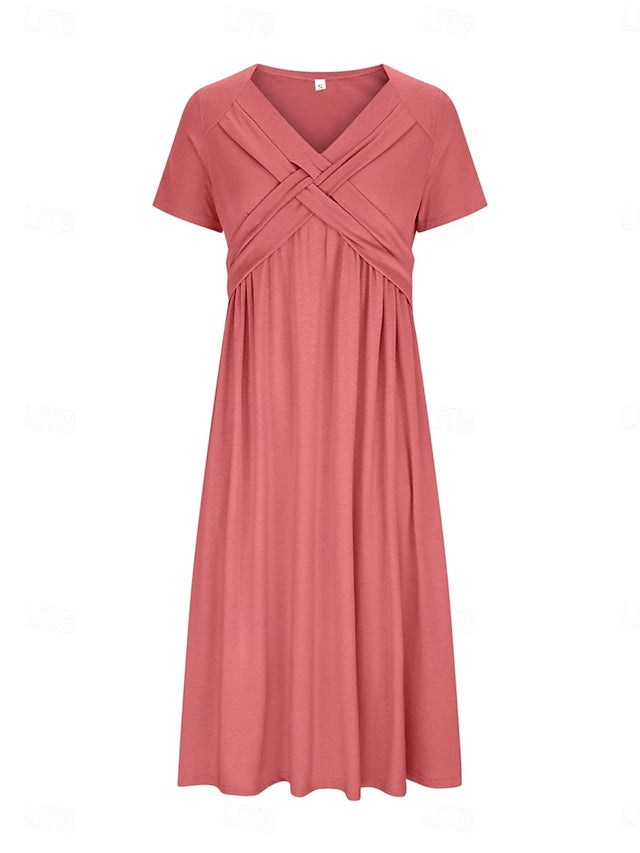 Glamour Style™ Classic V-Neck A-Line Midi Dress Glamour Style