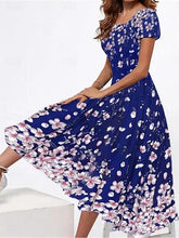 Glamour Style™ Floral Square Neck Midi Dress Glamour Style Blue