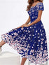 Glamour Style™ Floral Square Neck Midi Dress Glamour Style Blue