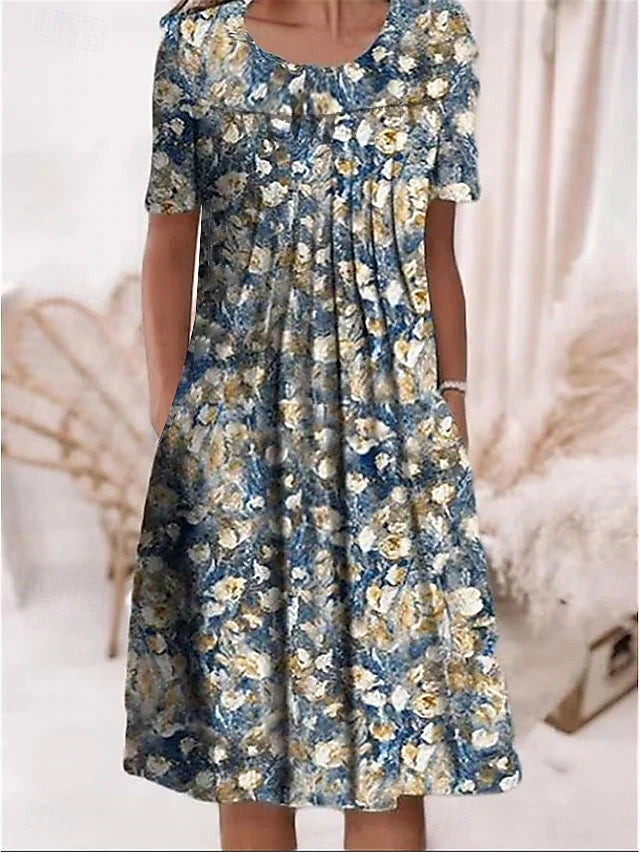 Glamour Style™ Floral Crew Neck Summer Midi Dress Glamour Style