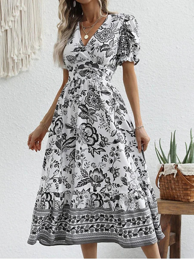 Glamour Style™ Floral A-Line Swing Midi Dress Glamour Style