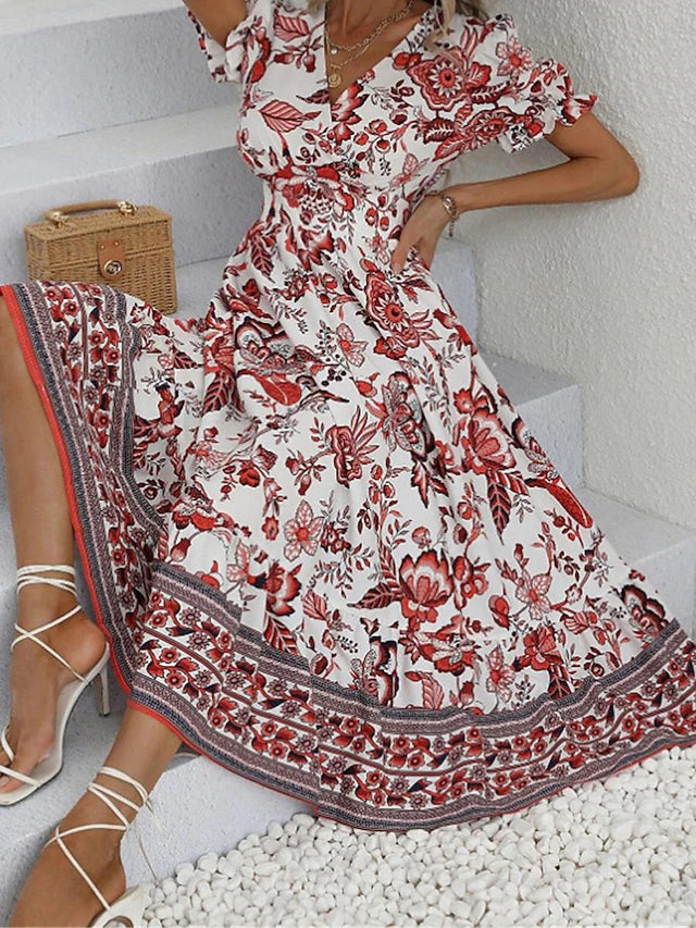 Glamour Style™ Floral A-Line Swing Midi Dress Glamour Style