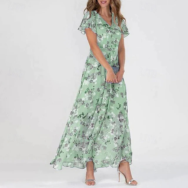 Glamour Style™ Floral V-Neck Midi Cocktail Dress Glamour Style Green