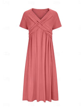 Glamour Style™ Classic V-Neck A-Line Midi Dress Glamour Style