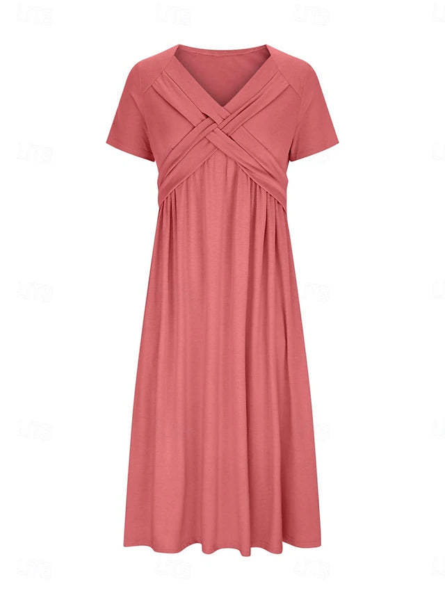 Glamour Style™ Classic V-Neck A-Line Midi Dress Glamour Style