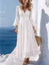 Glamour Style™ Elegant Long Sleeve V-Neck Maxi Dress Glamour Style White