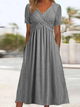 Glamour Style™ Classic V-Neck A-Line Midi Dress Glamour Style Gray