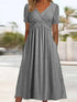 Glamour Style™ Classic V-Neck A-Line Midi Dress Glamour Style Gray