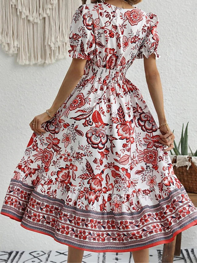 Glamour Style™ Floral A-Line Swing Midi Dress Glamour Style