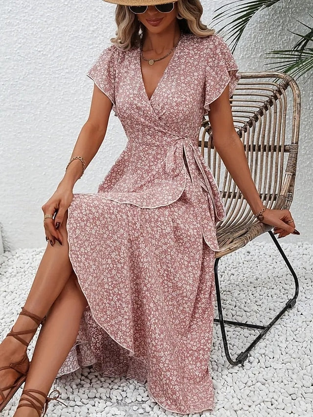 Glamour Style™ Elegant Floral Wrap Midi Dress Glamour Style