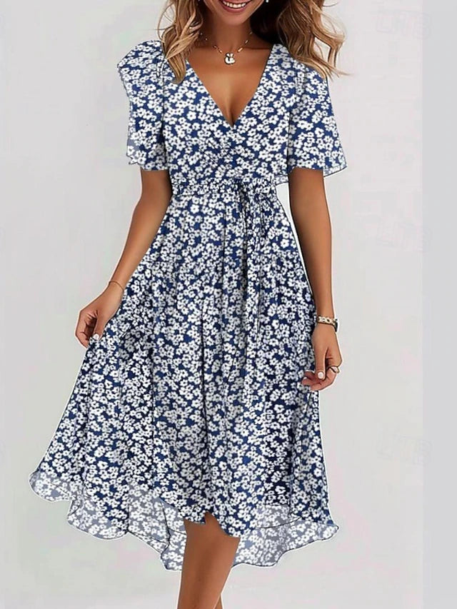 Glamour Style™ Floral Chiffon Midi Cocktail Dress Glamour Style