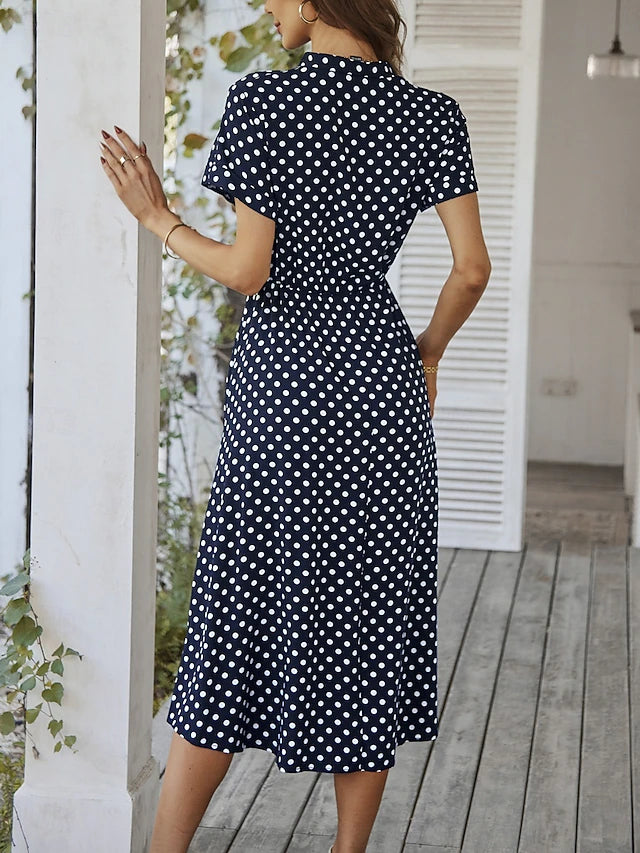 Glamour Style™ Polka Dot Collar A-Line Midi Dress