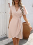 Glamour Style™ Elegant V-Neck Wrap Mini Dress Glamour Style Apricot
