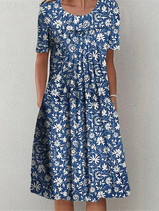 Glamour Style™ Floral Crew Neck Summer Midi Dress Glamour Style