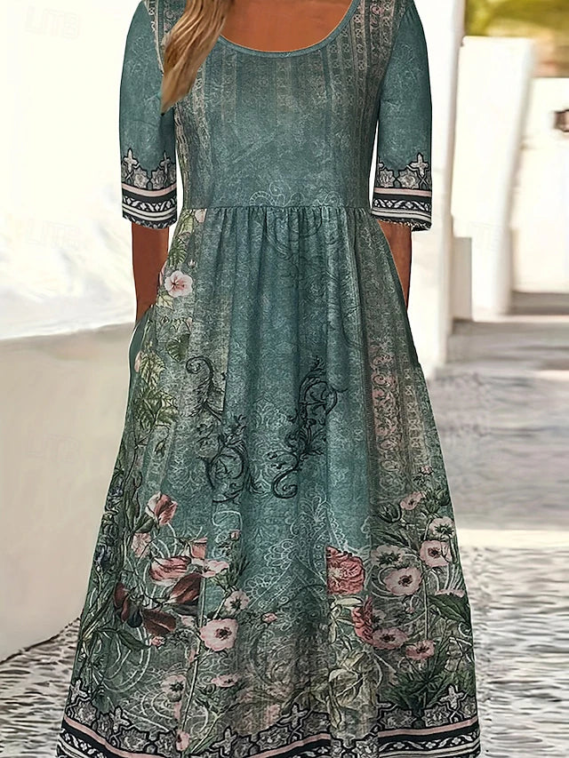 Glamour Style™ Boho Floral A-Line Maxi Dress Glamour Style Green