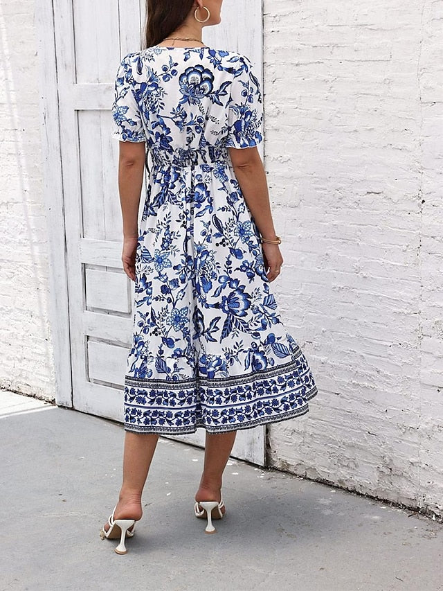 Glamour Style™ Floral A-Line Swing Midi Dress Glamour Style