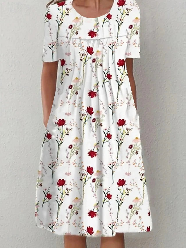 Glamour Style™ Floral Crew Neck Summer Midi Dress Glamour Style