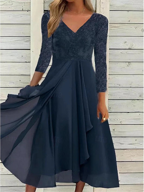 Glamour Style™ Lace Tulle Swing Midi Dress Glamour Style Blue