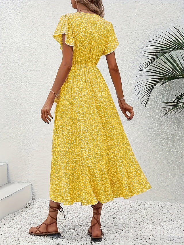 Glamour Style™ Elegant Floral Wrap Midi Dress Glamour Style