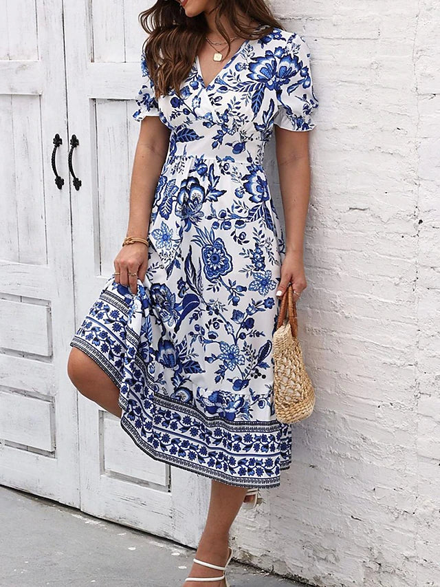 Glamour Style™ Floral A-Line Swing Midi Dress Glamour Style