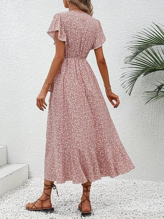 Glamour Style™ Elegant Floral Wrap Midi Dress Glamour Style