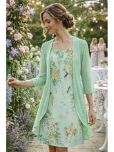 Glamour Style™ Layered Floral 3/4 Sleeve Midi Dress Set Glamour Style Green