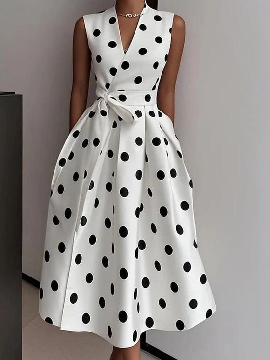Glamour Style™ Polka Dot Sleeveless Midi Dress Glamour Style White