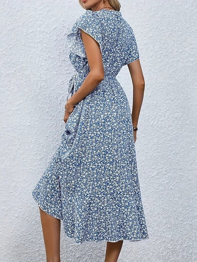 Glamour Style™ Elegant Floral Wrap Midi Dress Glamour Style