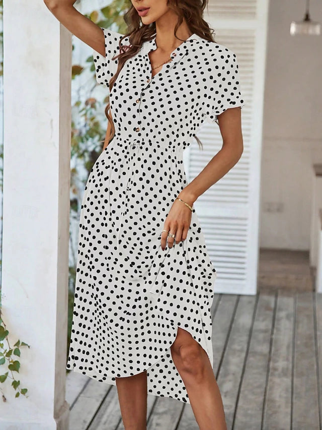 Glamour Style™ Polka Dot Collar A-Line Midi Dress