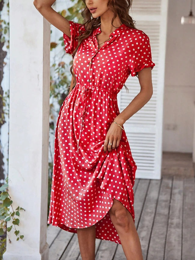 Glamour Style™ Polka Dot Collar A-Line Midi Dress