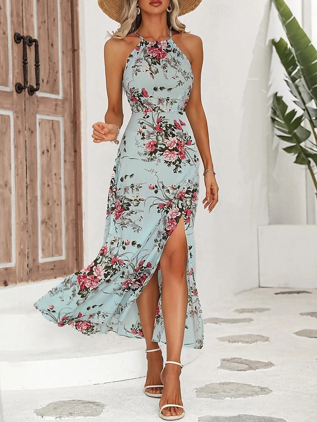 Glamour Style™ Boho Floral Halter Neck Maxi Dress Glamour Style