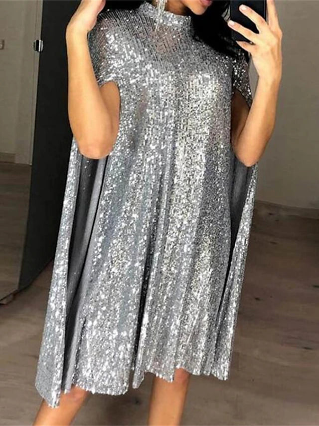 Glamour Style™ Sequin Long Sleeve Party Mini Dress Glamour Style Silver