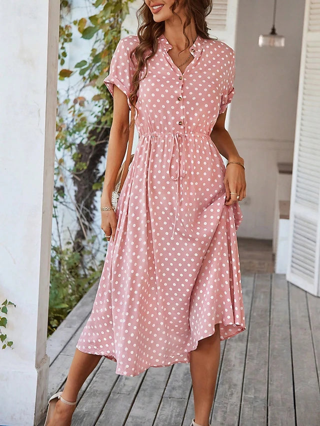 Glamour Style™ Polka Dot Collar A-Line Midi Dress