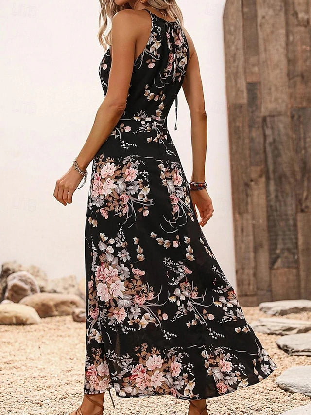 Glamour Style™ Boho Floral Halter Neck Maxi Dress Glamour Style