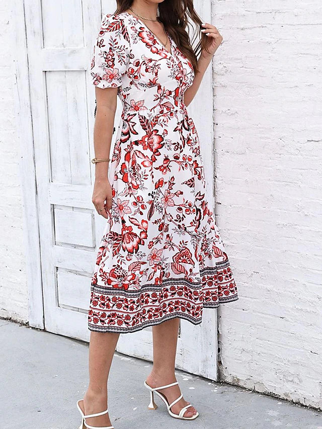Glamour Style™ Floral A-Line Swing Midi Dress Glamour Style